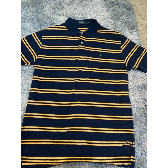 Polo Ralph Lauren Men's Striped Polo Shirt Navy/Yellow Size L Classic Fit - Picture 1 of 3